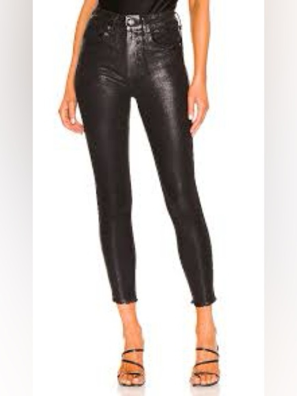 Free People Phoenix Coated Skinny Jeans 31 Black Faux Leather Look High Rise 31